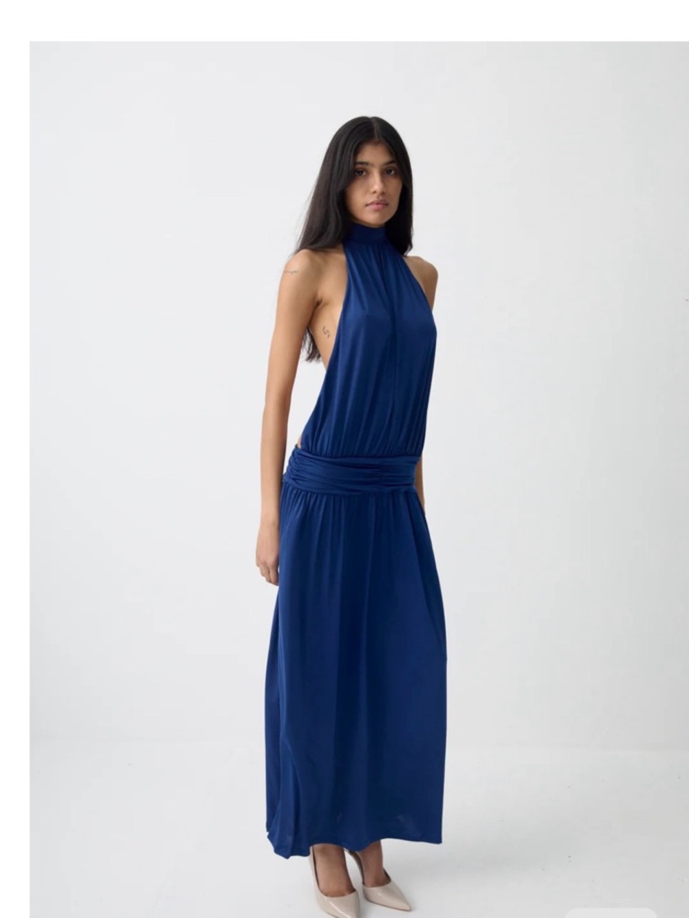 Backless High-Neck Halter Maxi Dress in Blue